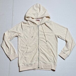 ORLEBAR BROWN Men's Matchstick Jacquard Rope Cream Textured Zip-Up Hoodie Size M